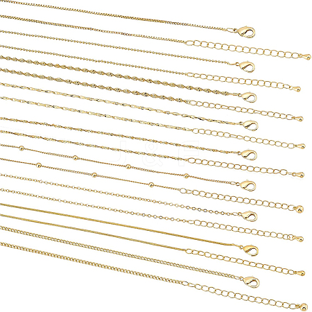 BENECREAT 9Pcs 9 Style Brass Chain Necklaces Set for Men Women NJEW-BC0001-08-1