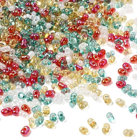 4 Colors Christmas Peanut Glass Seed Beads SEED-X0058-07-1