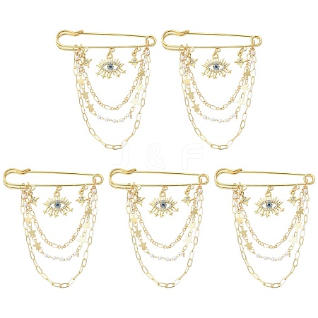 5Pcs Rhinestone Eye & Alloy Star Charms Safety Pin Brooch JEWB-CJ0003-44-1
