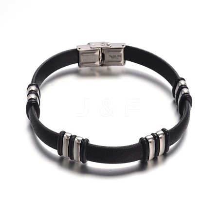 Jewelry Black Color PU Leather Cord Bracelets BJEW-G467-16-1