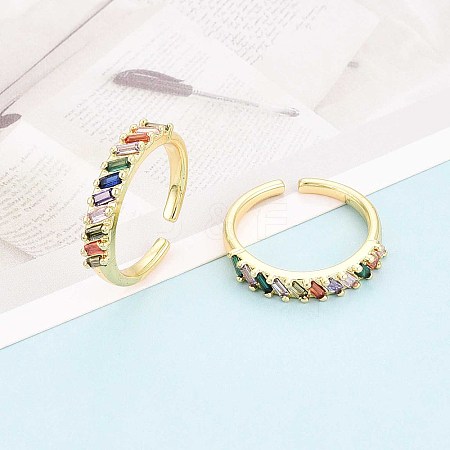 Brass Micro Pave Cubic Zirconia Cuff Rings for Women KK-T071-75G-1