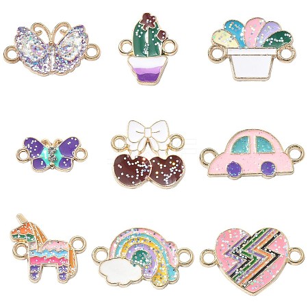 45Pcs 9 Styles Alloy Enamel Connector Charms ENAM-CJ0004-79-1