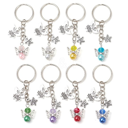 8Pcs Glass & Alloy Keychain KEYC-JKC01050-1