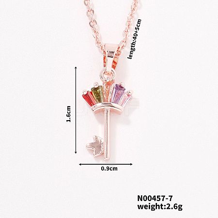 Unique and Cute European American Style Key Brass Cubic Zirconia Pendant Necklaces JS5656-1