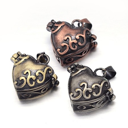Carved Heart Rack Plating Brass Prayer Box Pendants KK-L101-22-1