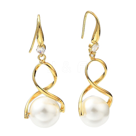 Plastic Pearl Infinity Dangle Earrings with Cubic Zirconia EJEW-Q770-03G-1