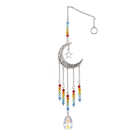 Moon & Star Tibetan Style Alloy Charm Hanging Ornaments HJEW-TA00246-1