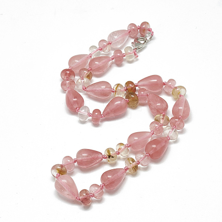 Cherry Quartz Glass Beaded Necklaces NJEW-S389-04-1