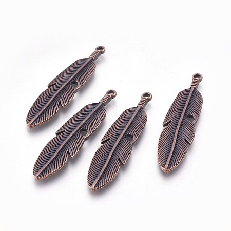 Tibetan Style Alloy Feather Big Pendants X-TIBEP-A12720-R-NR-1