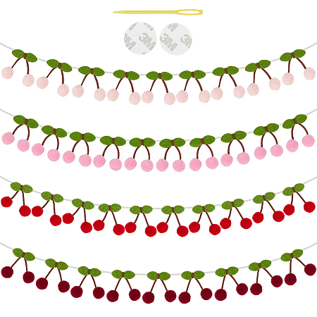 4 Sets 4 Colors Wool Felt Ball Cherry Garland AJEW-OC0005-64-1