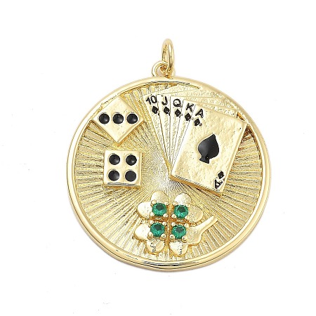 Brass With Cubic Zirconia And Enamel Pendants KK-Q006-18G-1