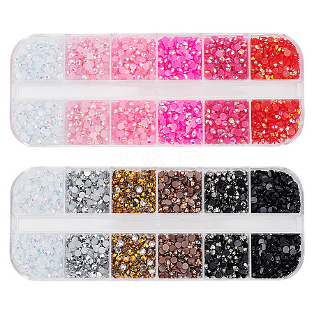 DICOSMETIC 2Box 2 Colors Pointed Back Resin Rhinestone Cabochons MRMJ-DC0001-08-1