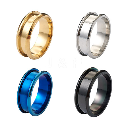 4 Colors Stainless Steel Grooved Finger Ring Settings STAS-TA0001-26E-1