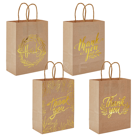 40Pcs 4 Styles Gold Stamp Thank You Printed Paper Gift Tote Bags ABAG-GO0001-12-1