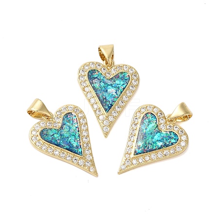 Brass Cubic Zirconia Heart Pendants KK-K385-121G-1