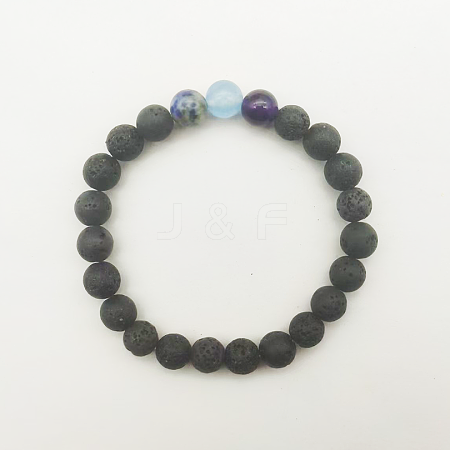 Round Natural Lava Rock Beaded Elastic Bracelets IS1463-9-1