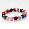 Faceted Natural Agate Round Beads Stretch Bracelets BJEW-JB01909-01-1