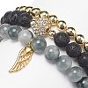 3Pcs 3 Style Natural & Synthetic Mixed Gemstone Round Beaded Stretch Bracelets Set BJEW-JB09023-5