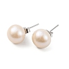 Natural Pearl Round Bead Stud Earrings EJEW-E298-01F-02P-1