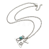 Letter A~Z Antique Silver Plated Alloy with Synthetic Turquoise Pendant Necklaces NJEW-G080-01K-3