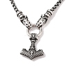 304 Stainless Steel Wolf Head King Box Chain Viking Mjolnir Thor Hammer Pendant Necklaces for Men NJEW-K278-01AS-1