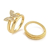 2Pcs 2 Styles Brass Micro Pave Cubic Zirconia Adjustable Rings for Women RJEW-P127-16G-1