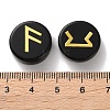 Brass Elder Futhark Alphabet Engraved Symbol Flat Round Natural Obsidian Rune Stones G-I373-01H-3