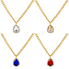 4Pcs 4 Colors Brass Rhinestone Teardrop Pendant Aluminum Chain Necklaces for Women NJEW-HY0001-33-1