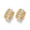 Rack Plating Brass Cuff Earrings with Plastic Pearl Beaded EJEW-D064-02G-2