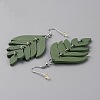 Wood Leaf Dangle Earrings EJEW-WH0010-25P-01-2