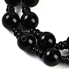 Natural Black Onyx 3-Hole Guru Beads Strands G-H064-E08-03B-2