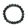 Round Natural Moss Agate Beaded Stretch Bracelets for Women BJEW-JB14073-3