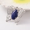 Butterfly Platinum Tone Brass Natural Lapis Lazuli Pendants G-M288-11-1