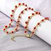 Brass & Red Faceted Glass Heart Link Chain Necklaces for Women NJEW-D314-05G-3