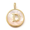 Rack Plating Brass Micro Pave Clear Cubic Zirconia Pendants with Shell KK-M309-42G-D-1
