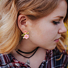 ANATTASOUL 3 Pairs 3 Colors Enamel Flower with Mushroom Stud Earrings with Crystal Rhinestone EJEW-AN0003-07-5