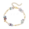 Natural Fluorite Chips & Brass Link Chain Bracelets BJEW-JB12642-1