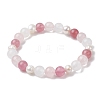 Natural Rose Quartz & Strawberry Quartz & Pearl Round Beaded Stretch Bracelets for Women BJEW-JB11041-05-1