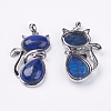 Natural Lapis Lazuli Kitten Pendants G-G713-B14-2