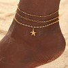 Summer Beach 304 Stainless Steel Starfish Charms 3 Layer Anklets for Women AJEW-F068-01G-3