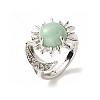 Natural Green Aventurine Sun & Moon Open Cuff Rings RJEW-K241-01P-09-3