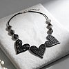 Boho Hollow Black Wood Heart and Nuggets Resin Beaded Bib Necklaces WG28F53-01-2