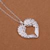 Simple Silver Color Plated Brass Heart Wing Pendant Necklaces For Women NJEW-BB12774-1