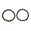 2Pcs 2 Styles Coconut and Natural Black Agate Beads Stretch Bracelets for Women BJEW-JB12672-1