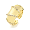 Brass Micro Pave Cubic Zirconia Open Cuff Ring for Women AJEW-U003-09G-1