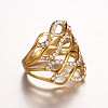 Criss Cross Ring Golden Tone Chic Lady's 316 Stainless Steel Rhinestone Wide Band Finger Rings RJEW-J066-71-17mm-2