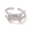 Bowknot Brass Micro Pave Clear Cubic Zirconia Open Cuff Rings RJEW-S417-02P-02-2