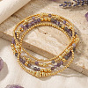 4Pcs 4 Styles Natural Amethyst & Brass Round Beads Stretch Bracelets for Women NA2188-1-3