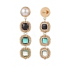Glass Rectangle Beaded Long Dangle Stud Earrings with Imitation Pearl EJEW-TA00141-01-3