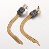 Fashionable Brass Tassel Polymer Clay Rhinestone Ear Studs EJEW-L149-01G-2
